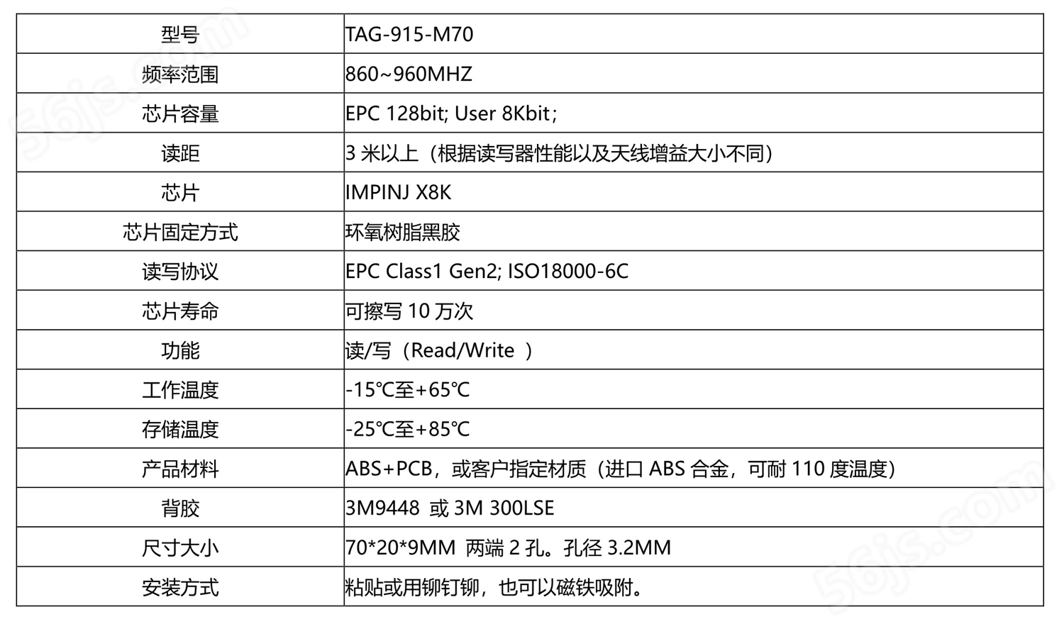 超高频仓储用RFID电子标签TAG-915-M70
