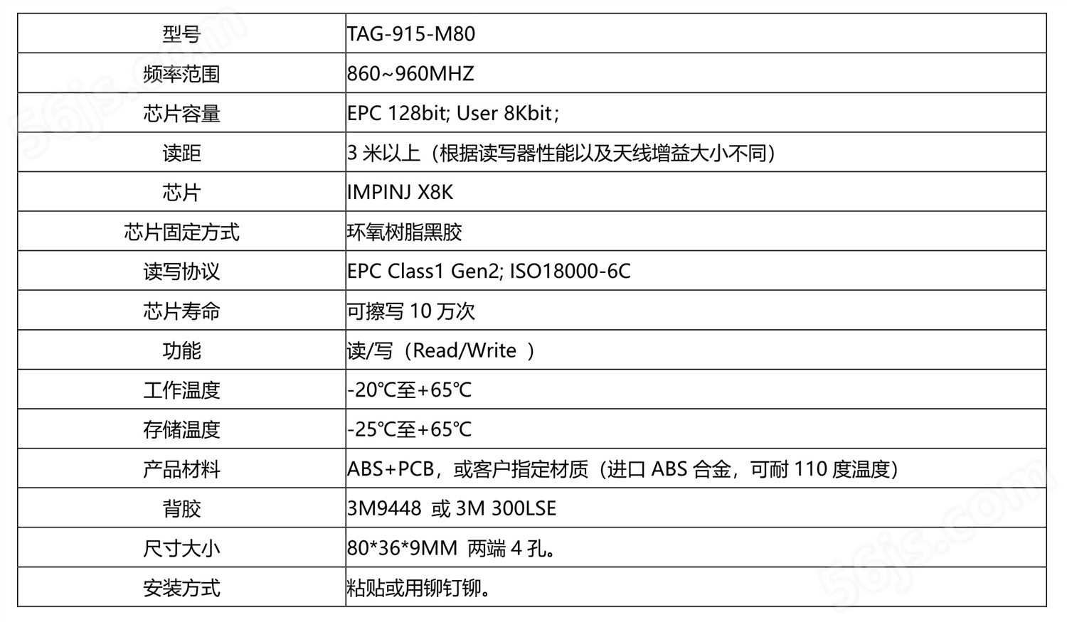 超高频仓储用RFID电子标签TAG-915-M80