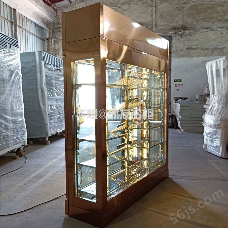 四面玻璃红酒展示柜玫瑰金酒柜高端商用红酒展示冷藏柜(图9)