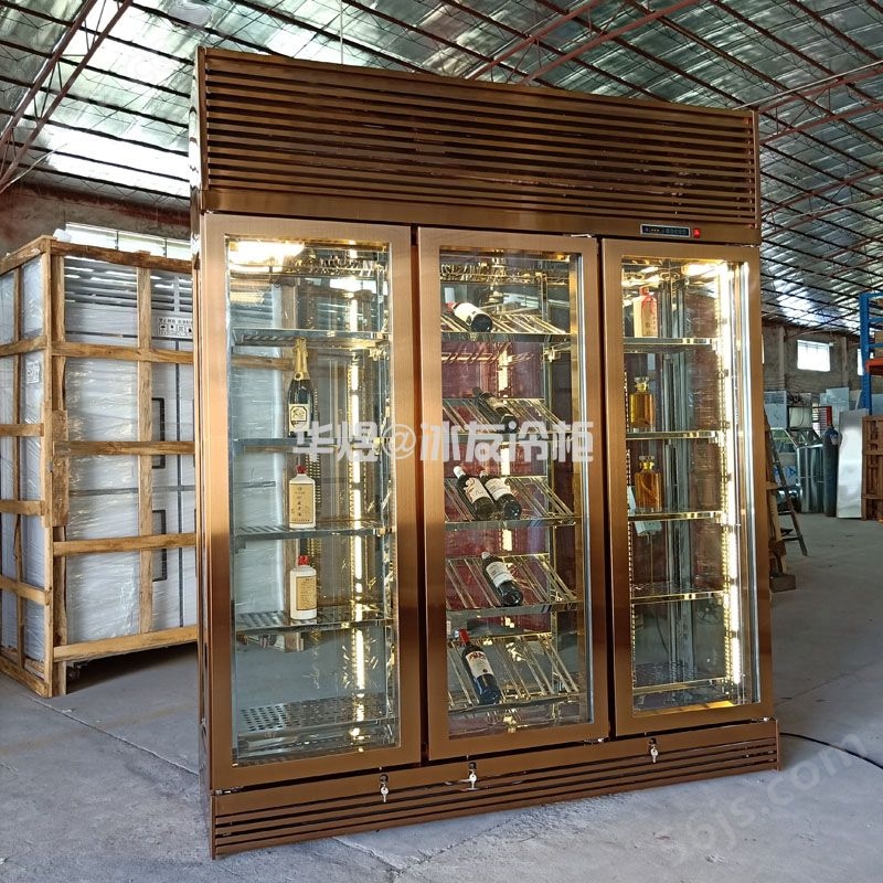 四面玻璃红酒展示柜玫瑰金酒柜高端商用红酒展示冷藏柜(图2)