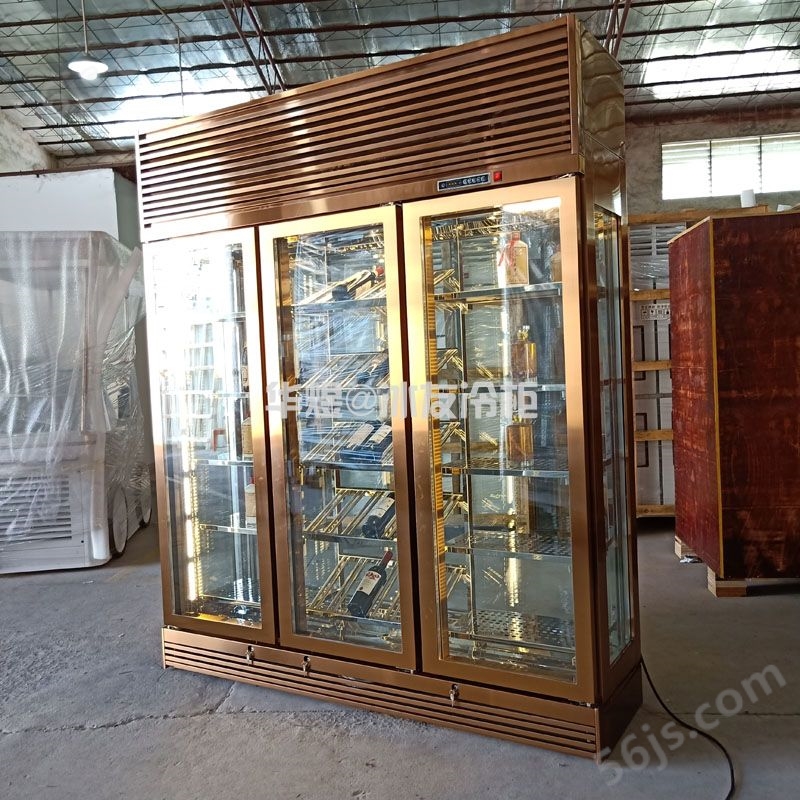 四面玻璃红酒展示柜玫瑰金酒柜高端商用红酒展示冷藏柜(图3)