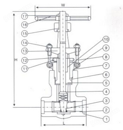 Z61Y压力自紧密封阀盖手轮操作铸钢闸阀结构图